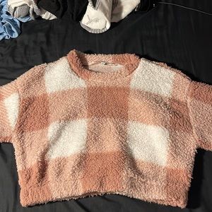 Pink/Cream/White + Plaid Cropped Mini Sweater Size M
